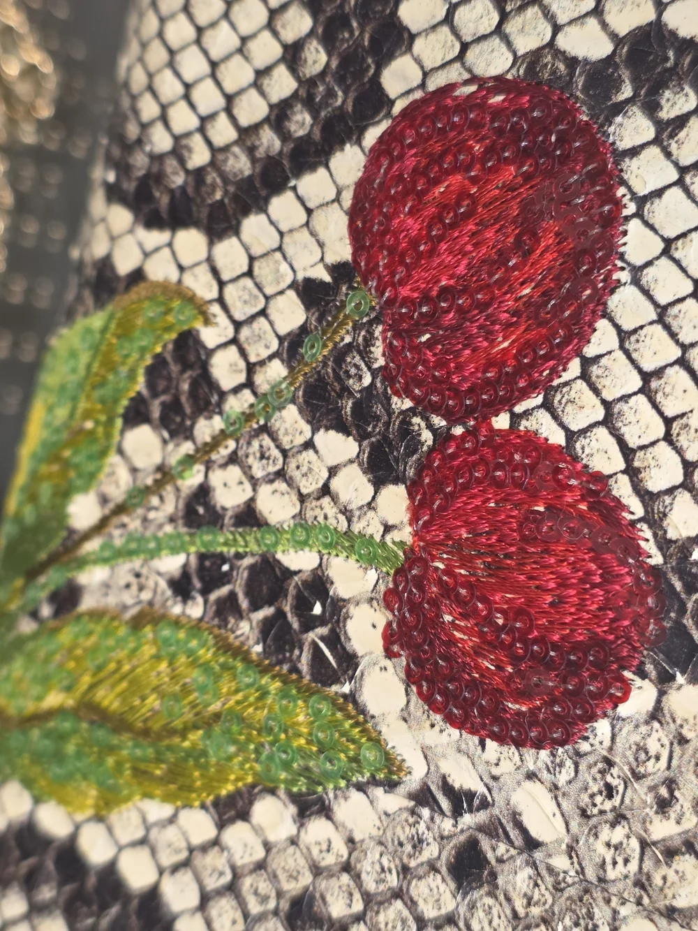 Christian Louboutin White Python-Print Crossbody with Red Cherry Embellishments
